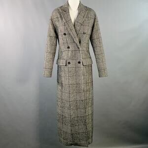 MICHAEL by MICHAEL KORS Size S Black White Wool Blend Plaid Double Breasted Coat